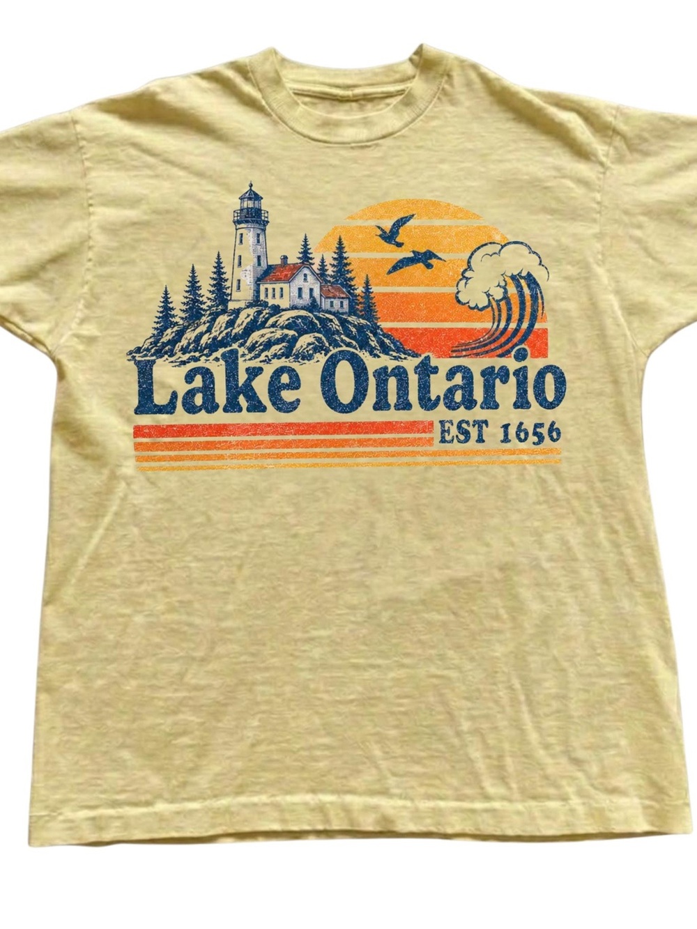 Gildan Lake Ontario Graphic Tee in Yellow with Blue and Orange Print